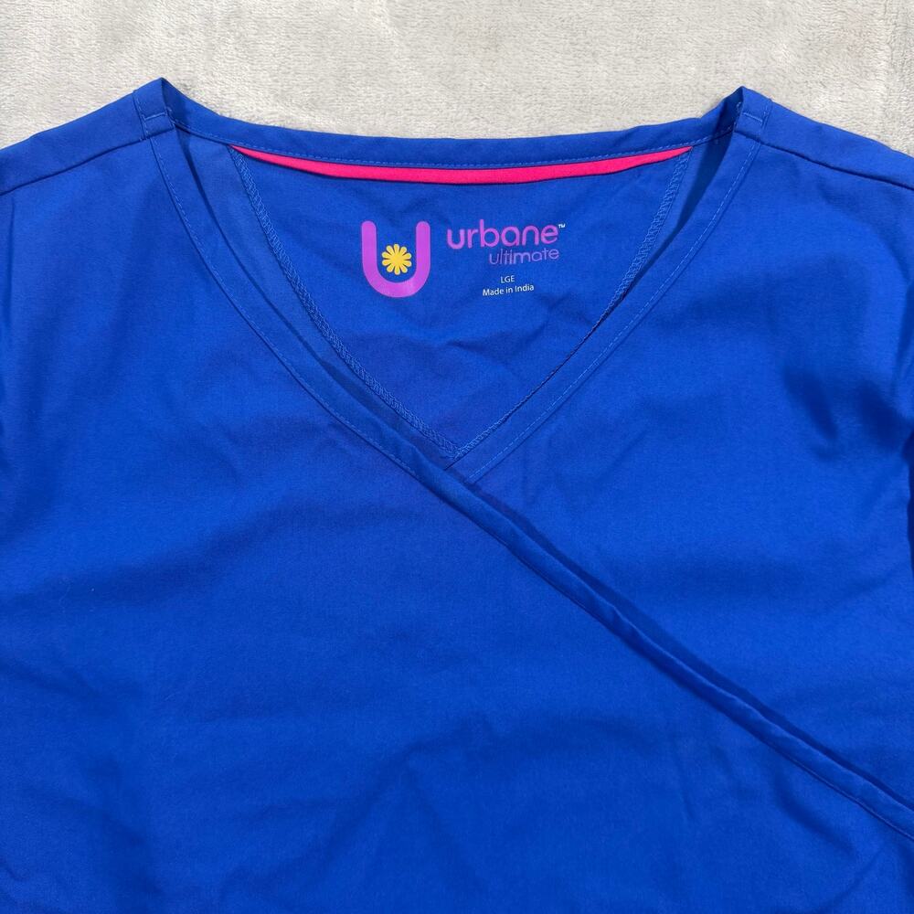 Urbane Ultimate Scrub Top Women’s Large Royal Blue Wrap V Neck Pockets